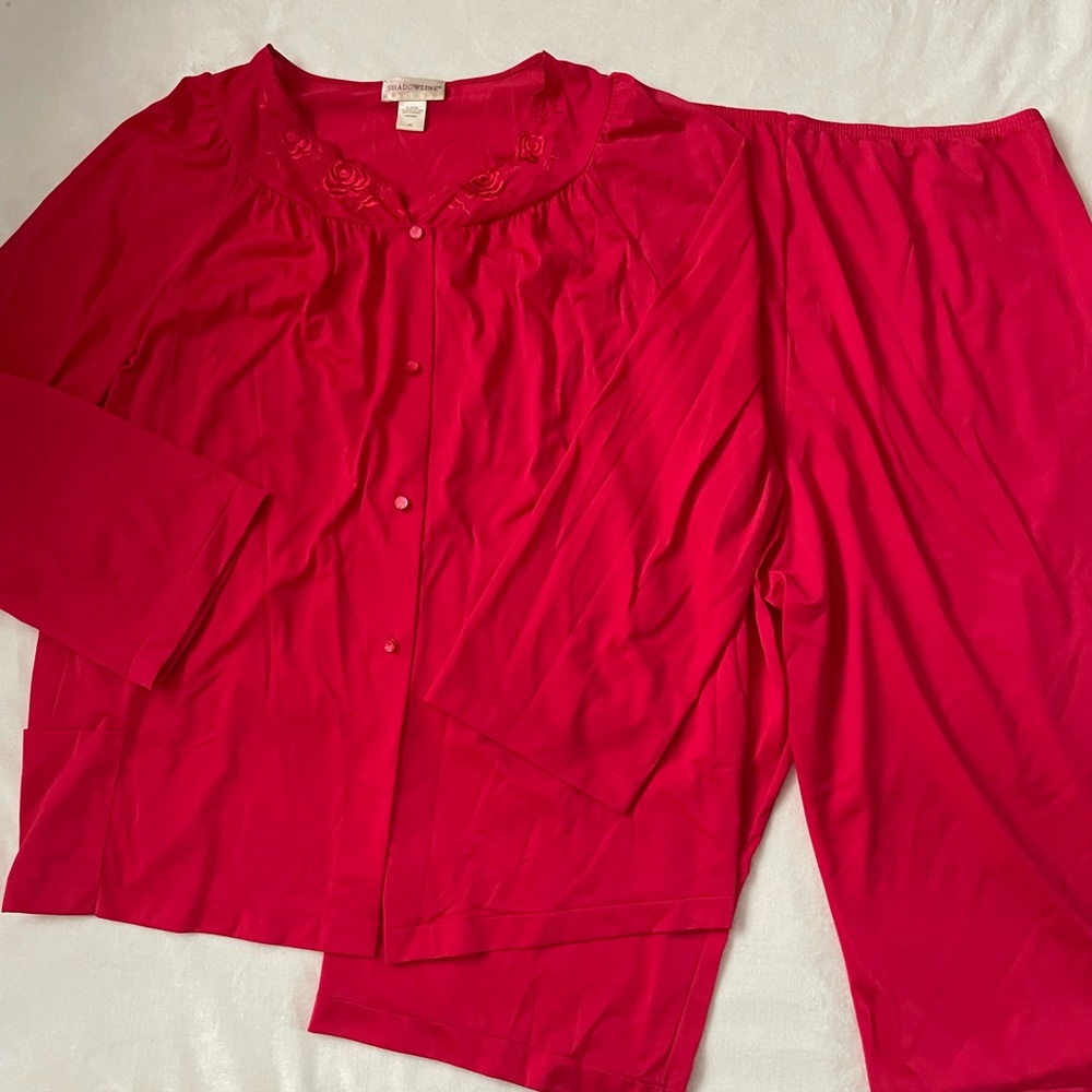 Elegant Vintage Red Night Shirt & Pants Sleep Wear Set - Picture 5 of 6